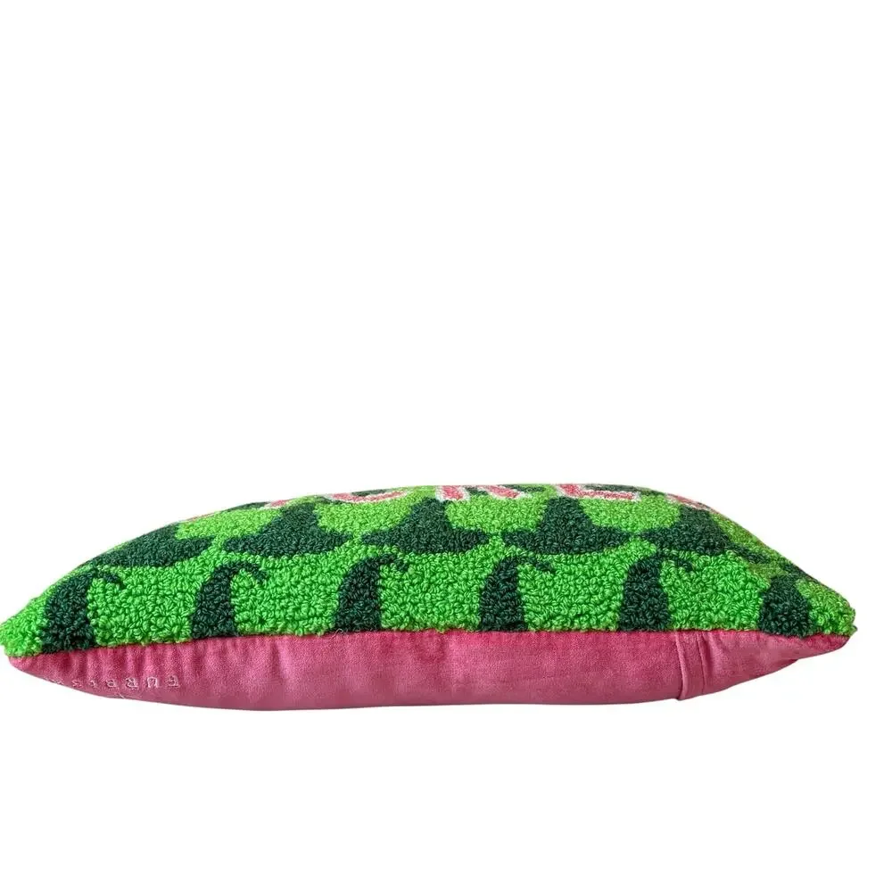 New WICKED Hooked Throw Pillow 13.5x9 Pink & Green by Furbish Studio